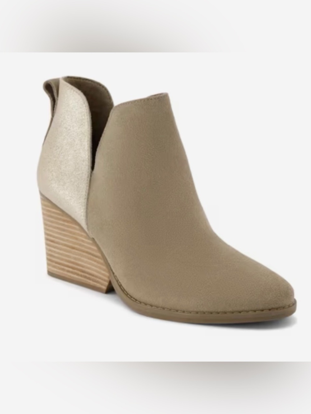 TOMS TOMS Eliza Wedge Bootie Tan Silver Leather Heeled Boots Size 8.5
